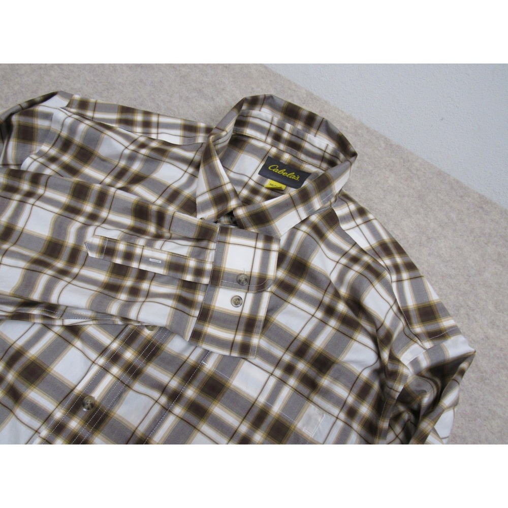 Cabela's Mens Brown White Plaid Long Sleeve Button Down Shirt 3XLT Tall Cotton